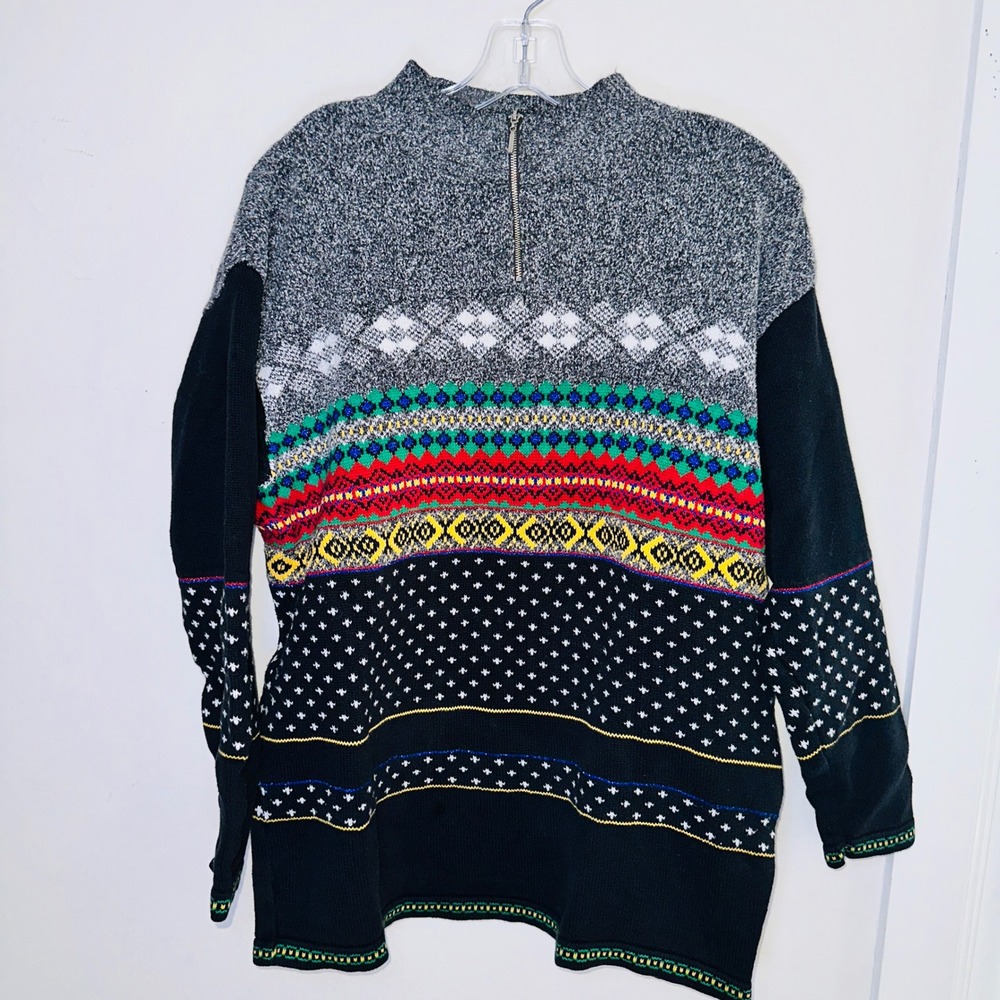 Cozy Fall Fair Isle Knit Sweater Multi Color Geometric Size M Vintage Lia Wear